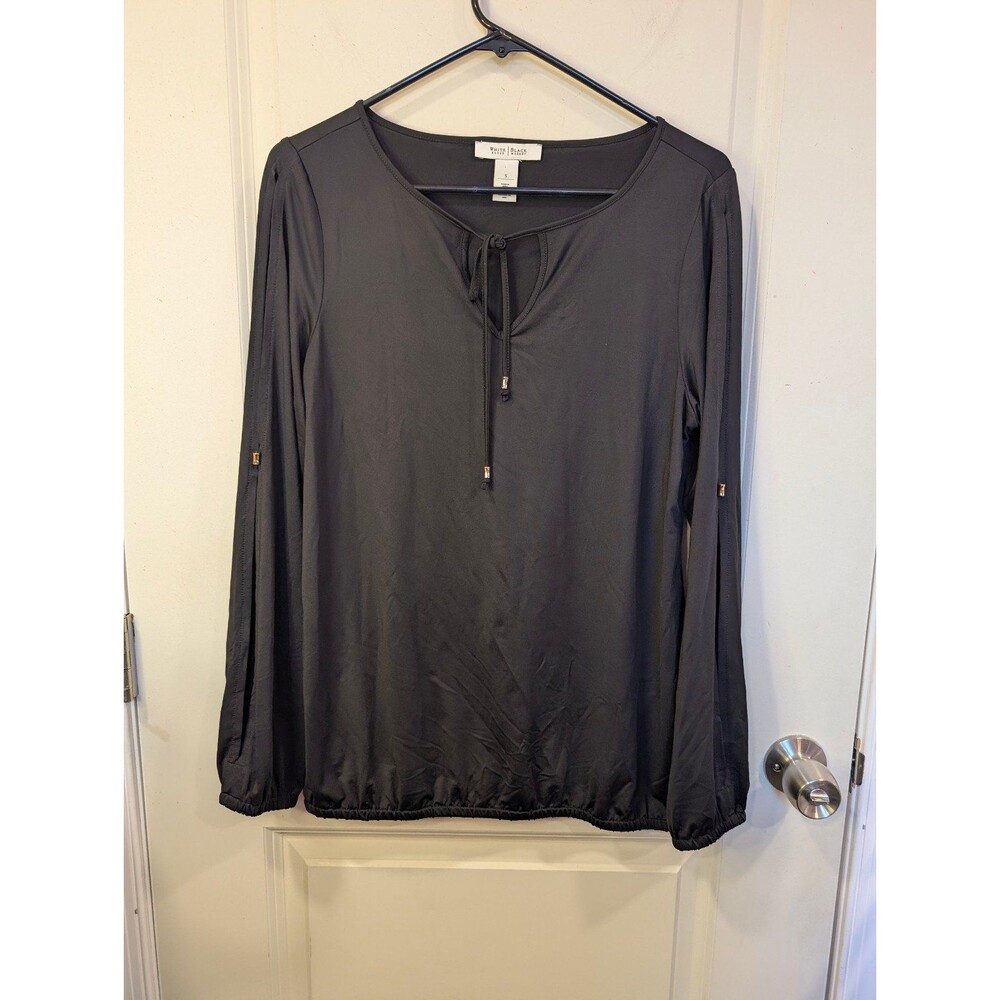 Women's White House Black Market Open Sleeve Neck Tie Blouse Black Small
